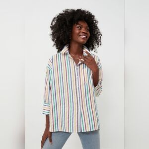 POMANDER PLACERainbow Striped Adair Boyfriend Shirt sz L Tuckernuck